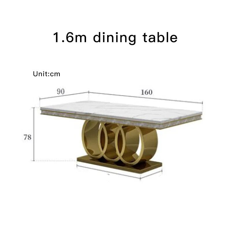 Marble Dining Table Chairs Set Stainless Steel Golden Carved Furniture