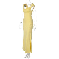 Cap Sleeve Cowl Neck Column Evening Dress