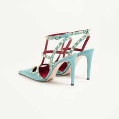 Riveted Square Toe Stiletto Heels
