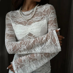Lace Flare Sleeve Sheer Long Sleeve Top