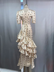 V-Neck Tiered Ruffle Polka Dot Maxi Dress
