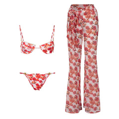 Printed Triangle Bikini and Scarf Two-Piece Set