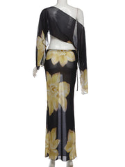 Floral Print One Shoulder Top and Skirt Set