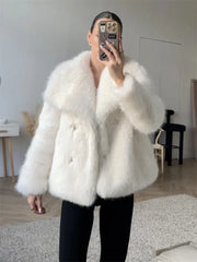 Fur and feather long sleeve tassel lapel coat for women