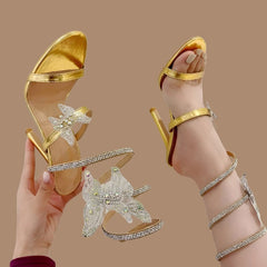 Rhinestone Golden Butterfly-knot Crystal Stiletto Heel Shoes. Golden Atelier 1