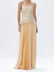 Floral strapless top and pleated skirt set