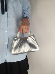 Gathered Clutch Bag with Pearl Handle