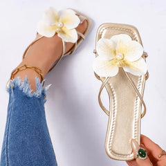 Gold floral square toe slides