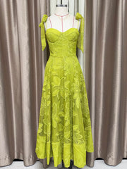 Bow-Tie Shoulder Square Neck A-Line Midi Dress