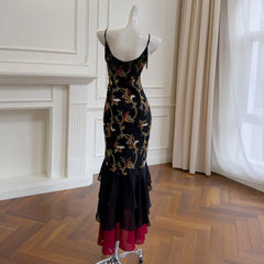 Floral Embellished Spaghetti Strap Dress Back View