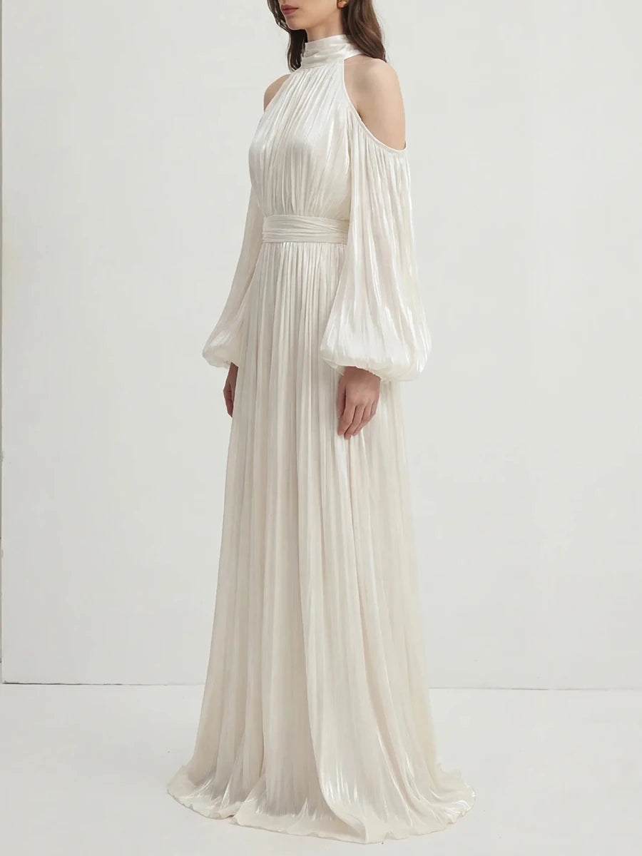 High neck cold shoulder maxi dress side view