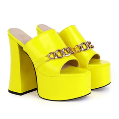 Chunky Heel Platform Slides