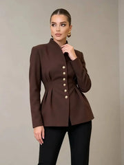 Peplum waist V-neck brown blazer detail
