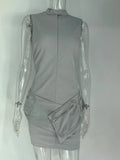Gray Cargo Dress Stretch Zipper Big Pockets Mini Dress