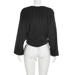 Tie Neck Slit Long Sleeve Blouse