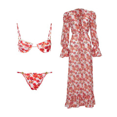 Printed Triangle Bikini and Scarf Two-Piece Set