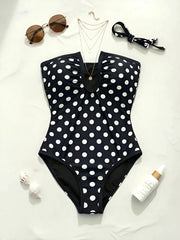 Polka Dot Deep U-Neck One-Piece Swimsuit