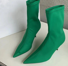 Stretch Fabric Ankle Boots High Heels Socks Pumps Shoes