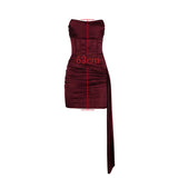 Strapless Dress Satin Elastic Mini Wine Red Dress For Women
