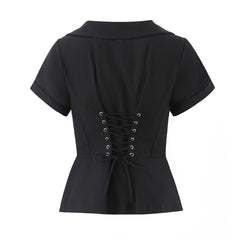 Lapel Collar Corset Top with Lace-Up Back