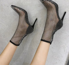 Crystal Transparent PVC Mesh Pointed Toe High Heels Shoes