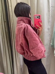 Stand Collar Red Zipper Jacket