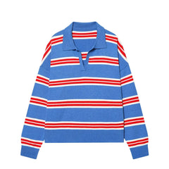 Striped Polo Collar Knit Top