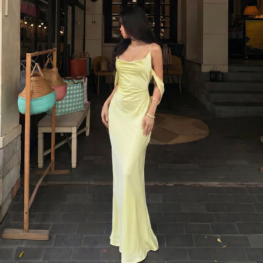 Satin cowl neck maxi dress