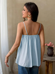 V-Neck Embroidered Lace Strap Top