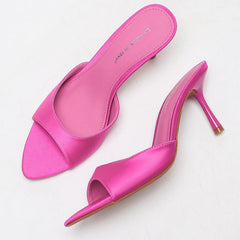 Satin Pointed Toe Stiletto Mules