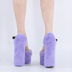 Faux Fur Platform Chunky Heel Sandals
