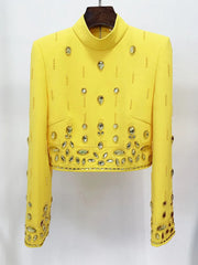 Embellished Stand Collar Cropped Jacket and Mini Skirt Set