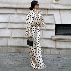 Polka Dot Puff Sleeve Shirt and Maxi Skirt Set