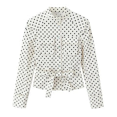 Polka Dot Button-Up Shirt and Cropped Pants Set