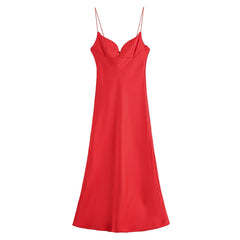 Red slip dress on a white background