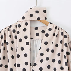 Polka Dot Puff Sleeve Shirt and Maxi Skirt Set