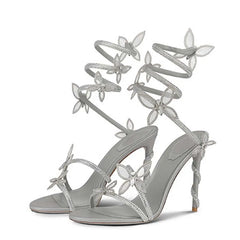 Crystal Flower Ankle Strap Heels