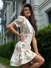 Puff Sleeve Ruffled Collar Mini Dress