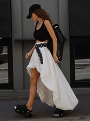 Asymmetric Midi Skirt with Voluminous Hem