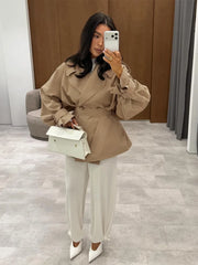 Lapel Double Breasted Belted Jacket