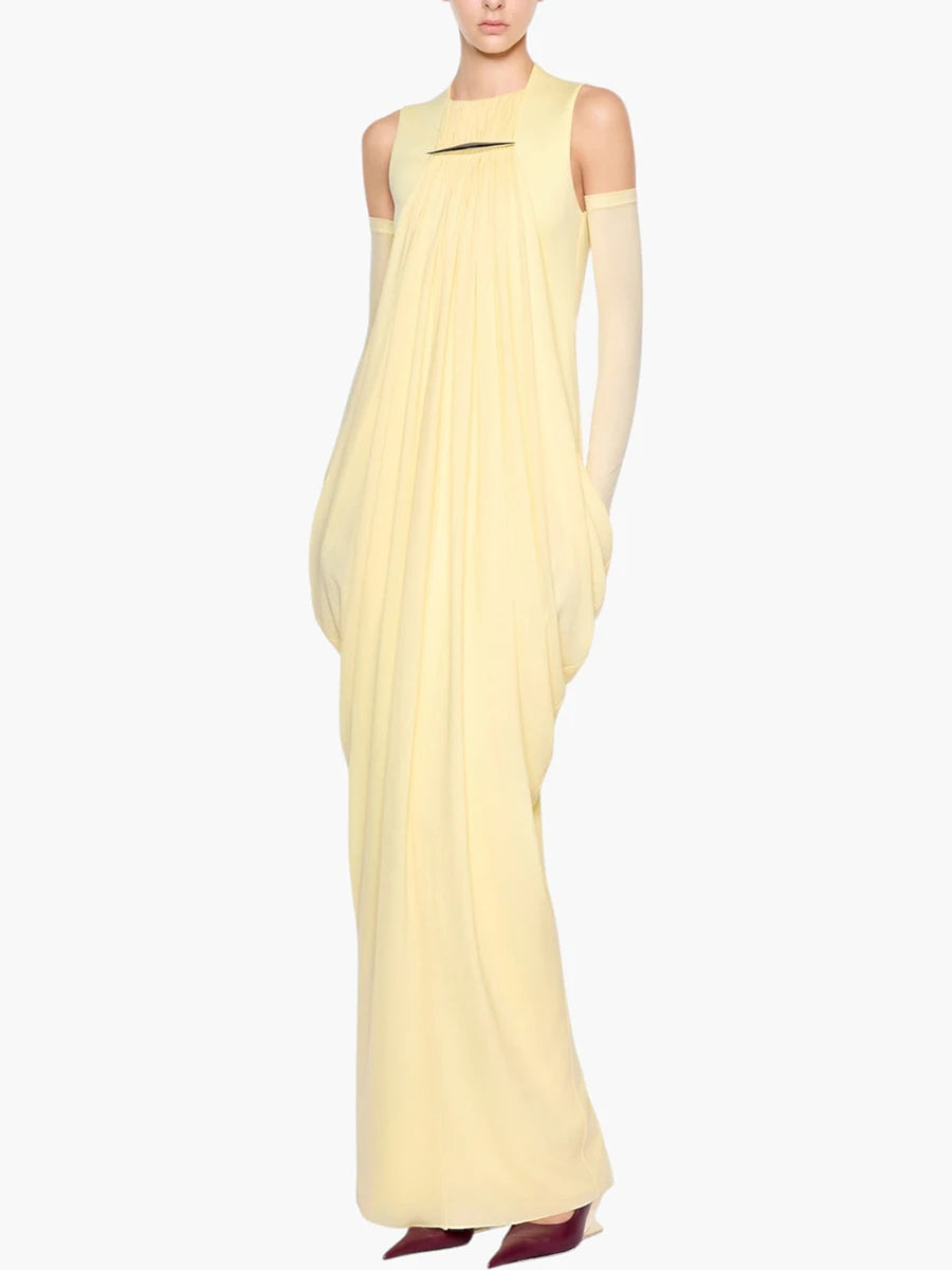 Yellow sleeveless drape maxi dress
