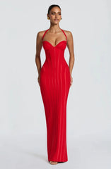Halter Neck Corset Boned Bodycon Maxi Dress