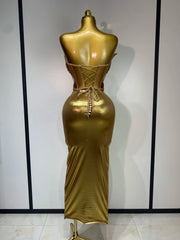 Strapless Crystal Embellished Body-Con Maxi Dress