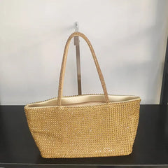 Crystal-Embellished Tote Bag with Chain Straps