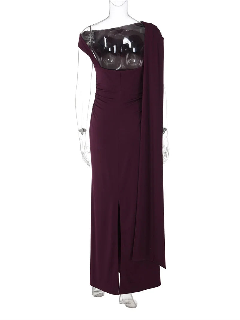 Purple evening gown on a white background