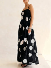 Spaghetti Strap Polka Dot Mesh Maxi Dress