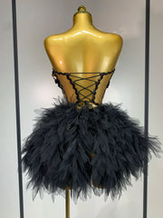 Strapless Sequin Feather Mini Dress