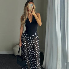 Polka Dot V-Neck Sleeveless Maxi Dress