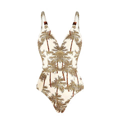 Palm tree print bikini top detail