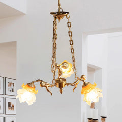 The chandelier hanging in a spacious living room, showcasing its grandeur and elegance. Golden Atelier 3